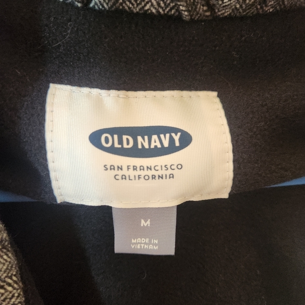 Old Navy Womens Gray Herringbone Full Zip Fleece Puffer Vest Wool Blend Sz Med - Picture 5 of 16
